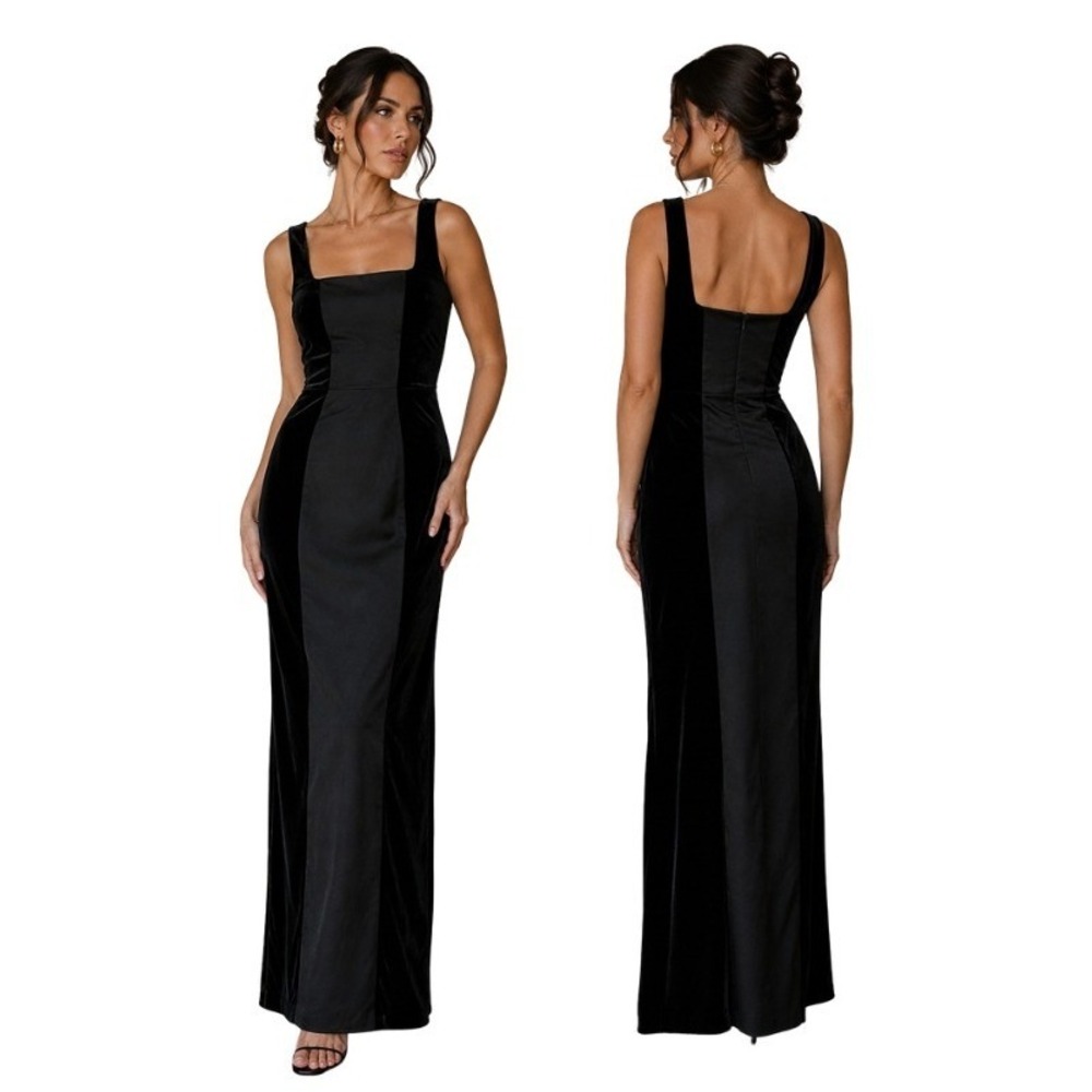 Vintage 1990s Jones New York Evening Black Velvet Maxi Dress Rayon Silk Sz 12